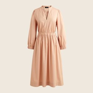 J. Crew Cotton Cinched-Waist Cotton Poplin V-Neck Midi Dress NWOT